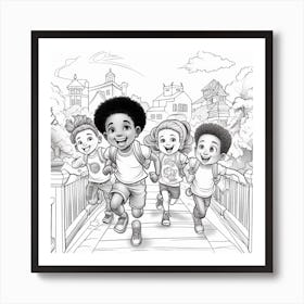 Children Running On A Bridge 1 Art Print