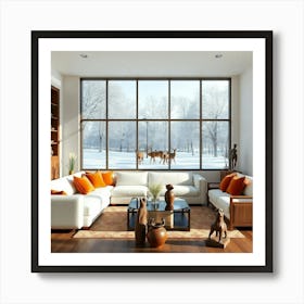 Living Room With Deer 5 Art Print