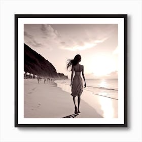 Woman Walking On The Beach 2 Art Print