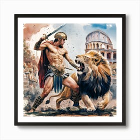 Gladiator And Lion Art Print