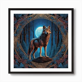 Wolf In The Moonlight Art Print