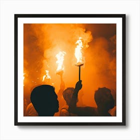 People With Torches Art Print