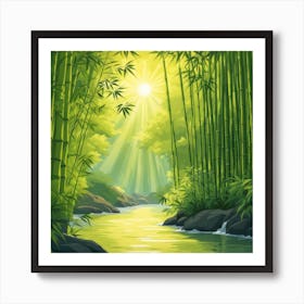 A Stream In A Bamboo Forest At Sun Rise Square Composition 299 Art Print