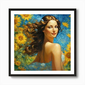 Sunflower Girl vb Art Print