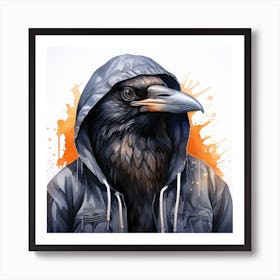 Watercolour Cartoon Crow In A Hoodie 3 Art Print