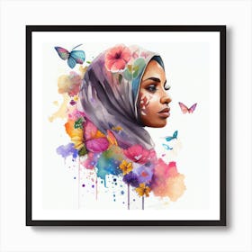 Watercolor Floral Muslim Arabian Woman #7 Art Print