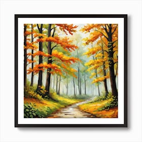 Forest In Autumn In Minimalist Style Square Composition 32 Art Print