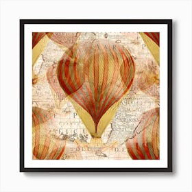 Hot Air Balloon Balloon Map Seamless Pattern Art Print