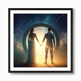 Couple Holding Hands In The Sky Art Print