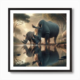 Rhinos In The Water Art Print