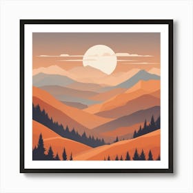 Misty mountains background in orange tone 49 Art Print