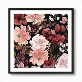 Floral Chaos Dark Brown Art Print