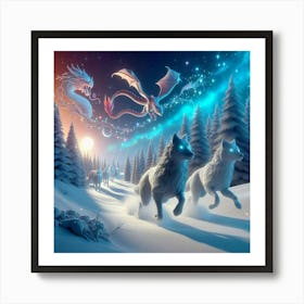Snowy Wolf Pack Family 2 Art Print