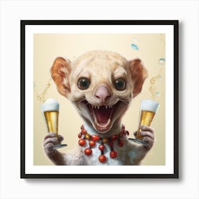 Lemur With Beer Glasses Art Print