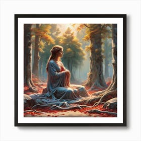 Woman In The Forest 5 Art Print