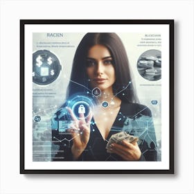 Woman Holding Money And Security Icons Art Print