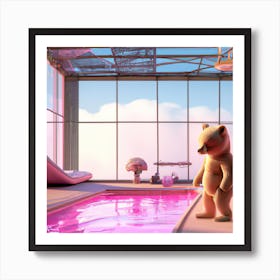 Sad Teddy Bear In The Pool Art Print