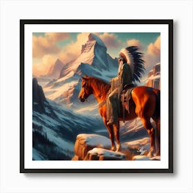 Native American Indian On Mountain 2 Copy Art Print