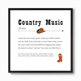 Country Music Meaning Dictionary Style Art Print
