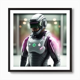 The Image Depicts A Stronger Futuristic Suit For Military With A Digital Music Streaming Display 10 Art Print