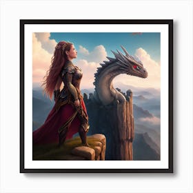 Princess And A Dragon Art Print