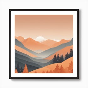 Misty mountains background in orange tone 92 Art Print