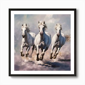 Painting Of 3 Abstract Art White Horses Running Art Print