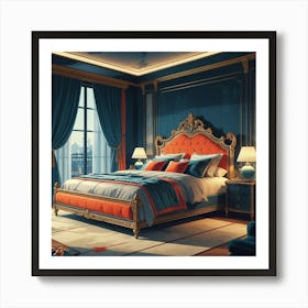 Blue And Orange Bedroom Art Print