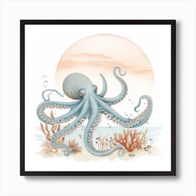 Storybook Style Octopus With Sunset 2 Art Print