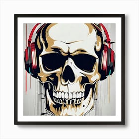 Skull With Headphones 137 Art Print