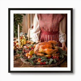 Firefly Vintage, Dress, Roasted, Turkey, Platter, Fruits, Pine, Cones, Garnish, Feast, Holiday, Than (3) Art Print