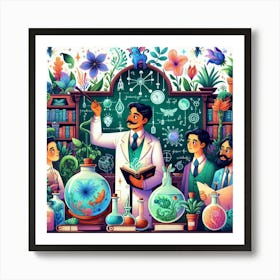 Flowers Chemistry Lab Illustration Art Print