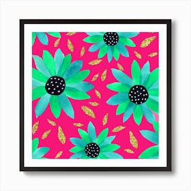 Turquoise Mint On Pink Gold Glitter Polka Dot Center Art Print