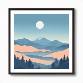 Misty mountains background in blue tone 90 Art Print