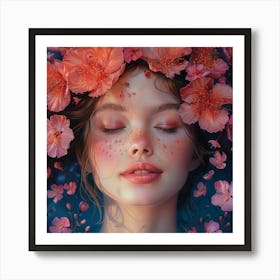 Girl With Flowers On Her Head 1 Poster