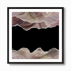 Taupe & Silver Glitter Agate Texture 03 Art Print