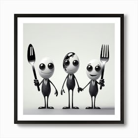 Three Cartoon Characters Holding Fork And Knife Art Print