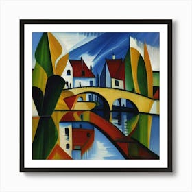 Bridge over the river surrounded by houses 7 Art Print