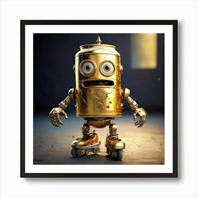 Firefly Quirky Frightened Robot On Roller Skates With A Gold Aluminum Can Head 98685 Art Print