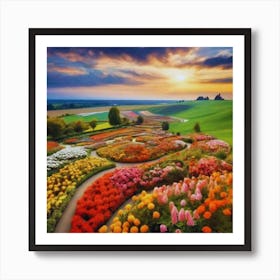 Flower Garden At Sunset Art Print