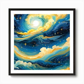 Moon And Stars In The Sky Art Print