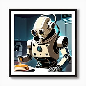 Robot Eating Pancakes Art Print