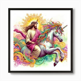 Jesus On A Unicorn Art Print