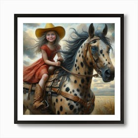 Little Cowgirl On Horseback 3 Art Print