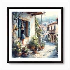 Girl Looking Out Window Art Print