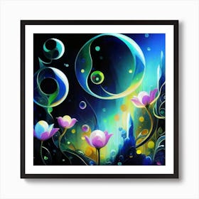 Abstract oil painting: Water flowers in a night garden 2 Art Print