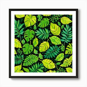 Tropical Leaves Seamless Pattern, Different Types Of Leaves And Their Textures art print Art Print