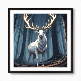 A White Stag In A Fog Forest In Minimalist Style Square Composition 42 Art Print