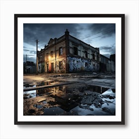 Abandoned Building At Night Art Print