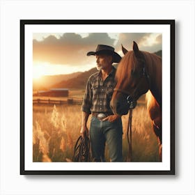 Cowboy And Horse 1 Art Print